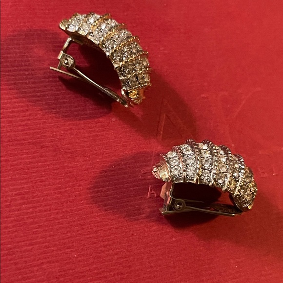 Anne Klein Gold-Tone Dome Earrings with Clear Crystals - Picture 2 of 4